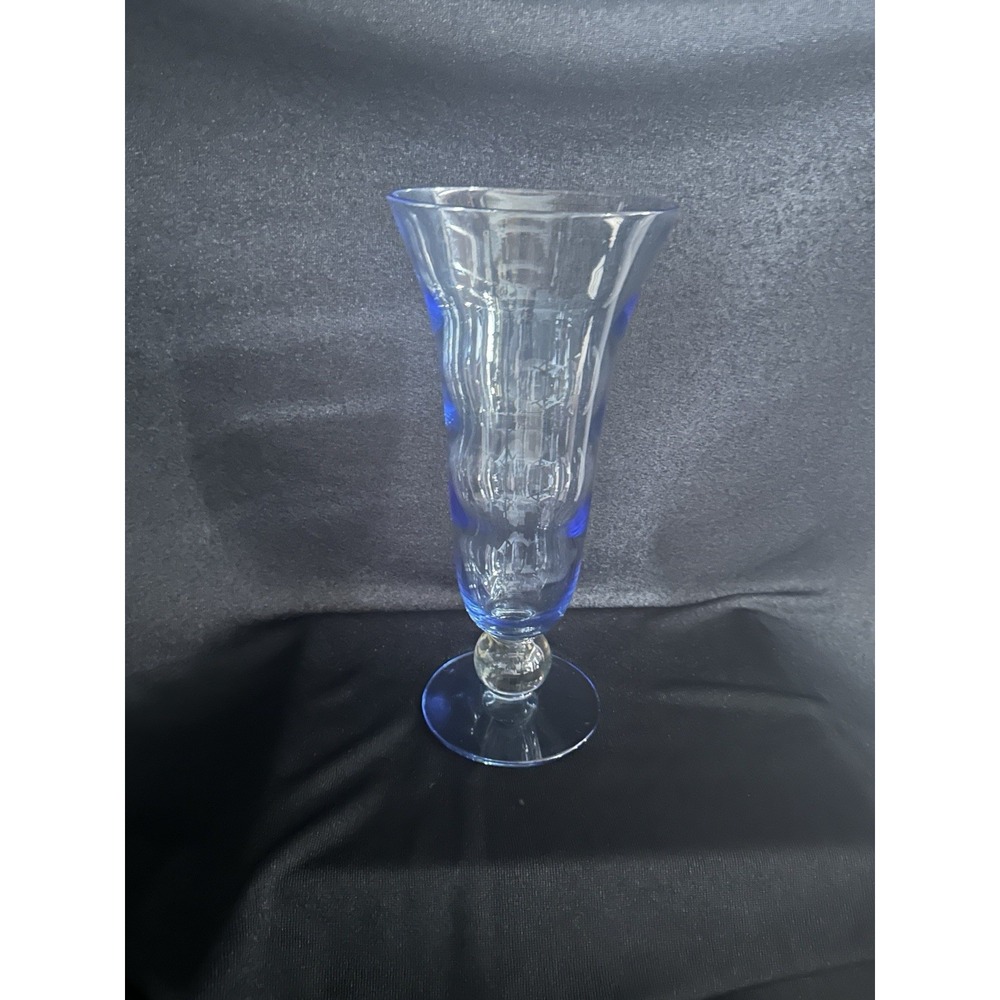 Tiffin Copan Blue Mid Century Optic Art Glass‎ Clear 12 3/4" Tall MCM